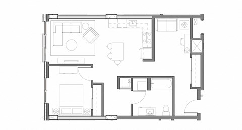Alley 111 Luxury Apartments in Bellevue, Washington 1x1 with Den Floor Plan